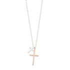 Love This Life Two Tone Sterling Silver Double Cross Pendant Necklace, Women's