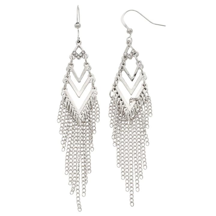 Chevron Nickel Free Chandelier Earrings, Women's, Silver