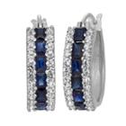 Sterling Silver Lab-created Blue And White Sapphire Hoop Earrings, Women's