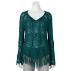 Juniors' It's Our Time Open-work Fringe V-hem Top, Girl's, Size: Medium, Green Oth