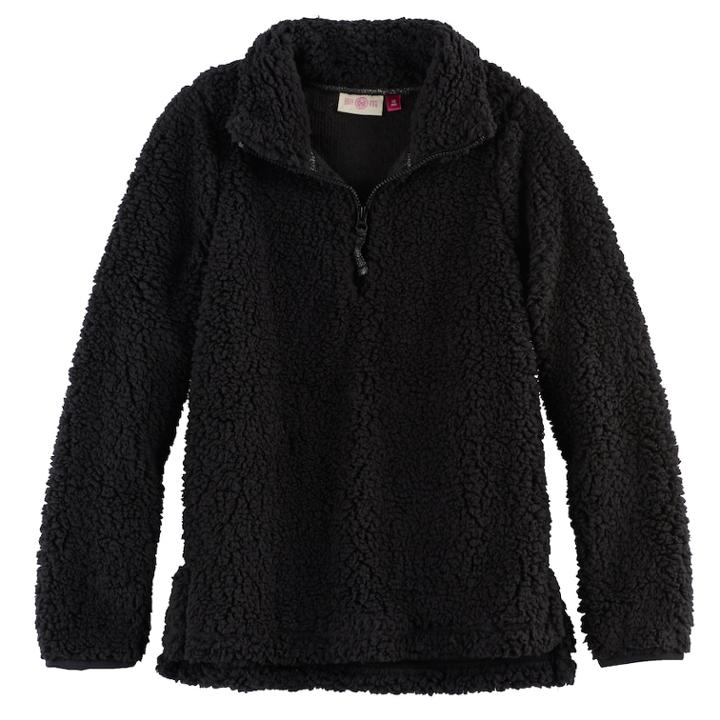 Girls 7-16 & Plus Size So&reg; 1/4-zip Sherpa Pullover, Size: 20 1/2, Black