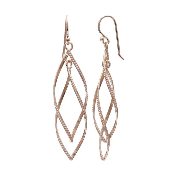 Primrose 14k Rose Gold Over Silver Twist Marquise Drop Earrings, Women's, Pink