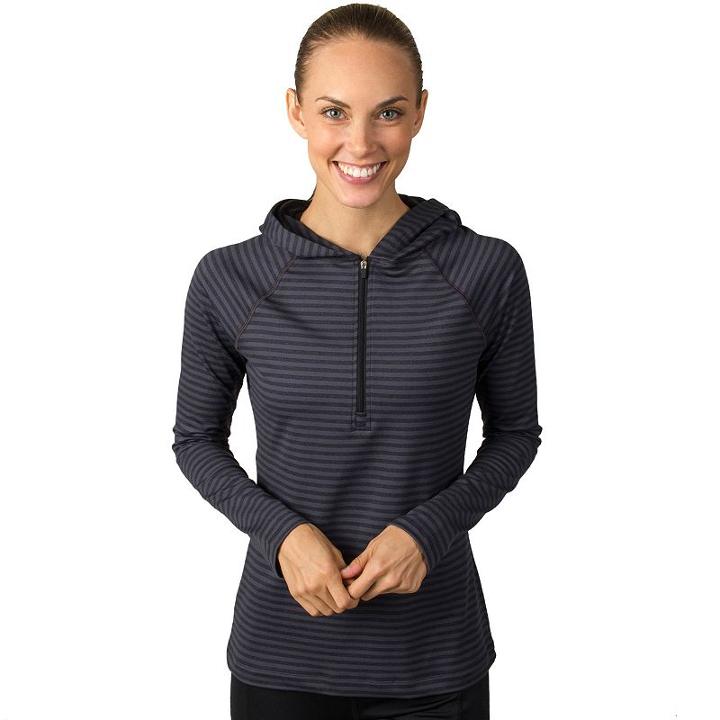 Women's Jockey Sport Quarter-zip Striped Base-layer Hoodie, Size: Small, Oxford