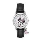 Disney's Minnie Mouse Women's Bow Charm Leather Watch, Size: Medium, Black