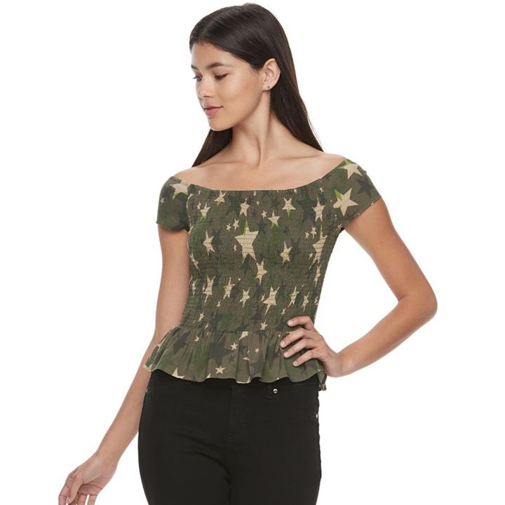 Juniors' Candie's&reg; Smocked Peplum Tee, Teens, Size: Medium, Green