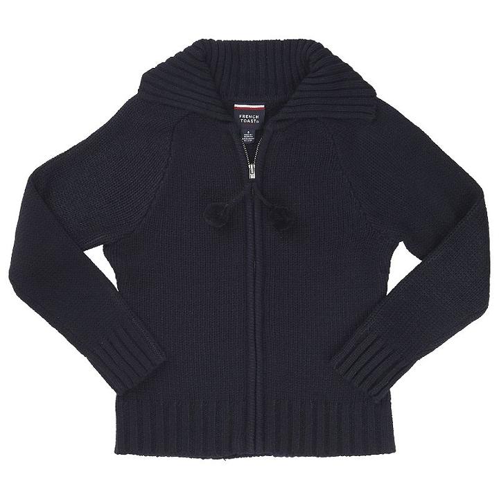 Girls 4-20 French Toast School Uniform Pom-pom Zip-up Sweater, Girl's, Size: 10-12, Blue (navy)