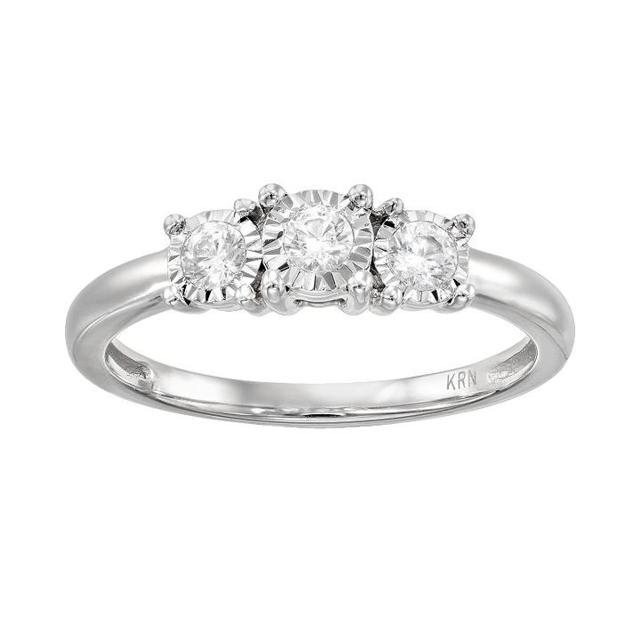Diamond 3-stone Engagement Ring In Sterling Silver (1/4 Carat T.w.), Women's, Size: 7, White