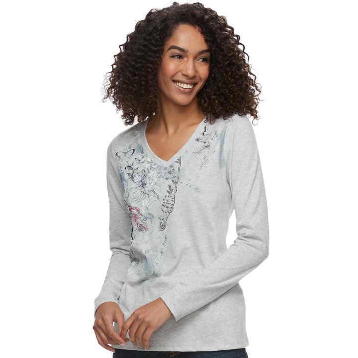 Women's Graphic V-neck Tee, Size: Xs, Light Grey