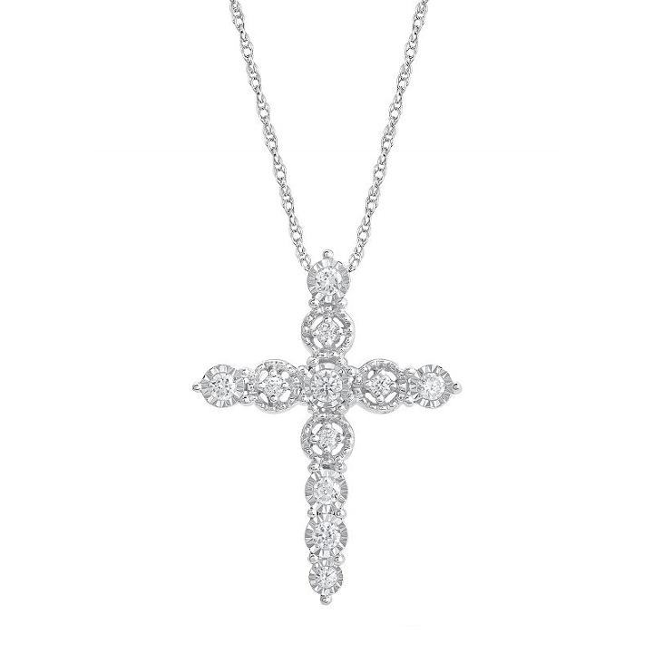 10k White Gold 1/4 Carat T.w. Diamond Cross Pendant Necklace, Women's, Size: 18