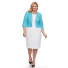 Plus Size Maya Brooke Jacquard Dress & Geometric Jacket Set, Women's, Size: 16 W, Turquoise/blue (turq/aqua)