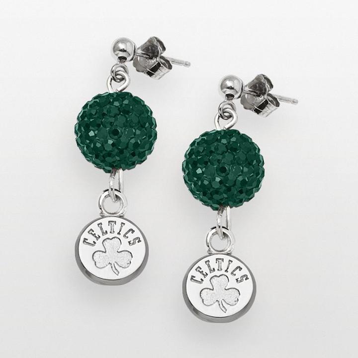 Boston Celtics Sterling Silver Crystal Ball Drop Earrings, Women's, Green