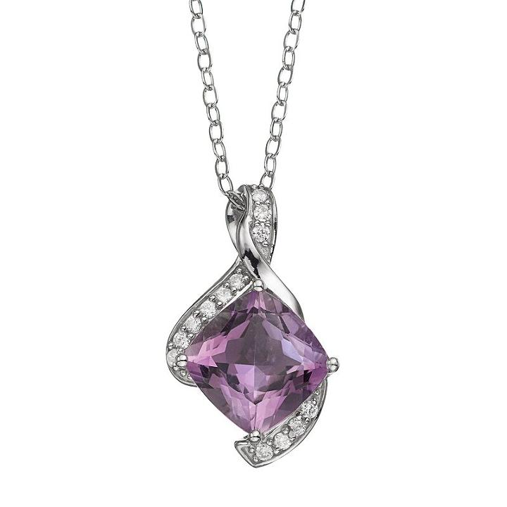 Amethyst & Cubic Zirconia Sterling Silver Bypass Pendant Necklace, Women's, Purple