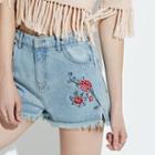 K/lab Floral Embroidered Fray Jean Shorts, Girl's, Size: Medium, Light Blue