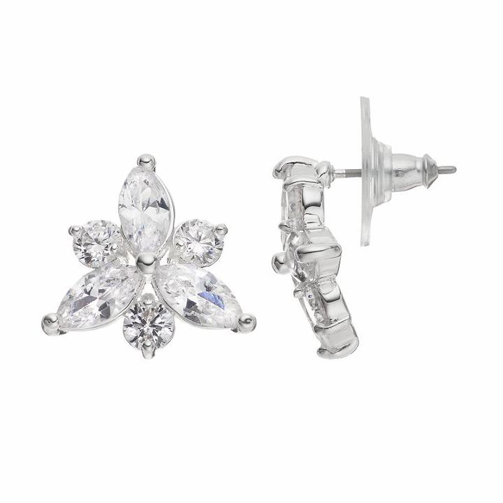 Napier Cubic Zirconia Flower Stud Earrings, Women's, Silver