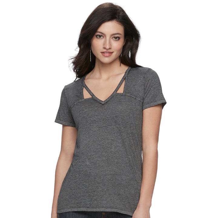 Women's Rock & Republic&reg; Cutout V-neck Tee, Size: Large, Med Grey