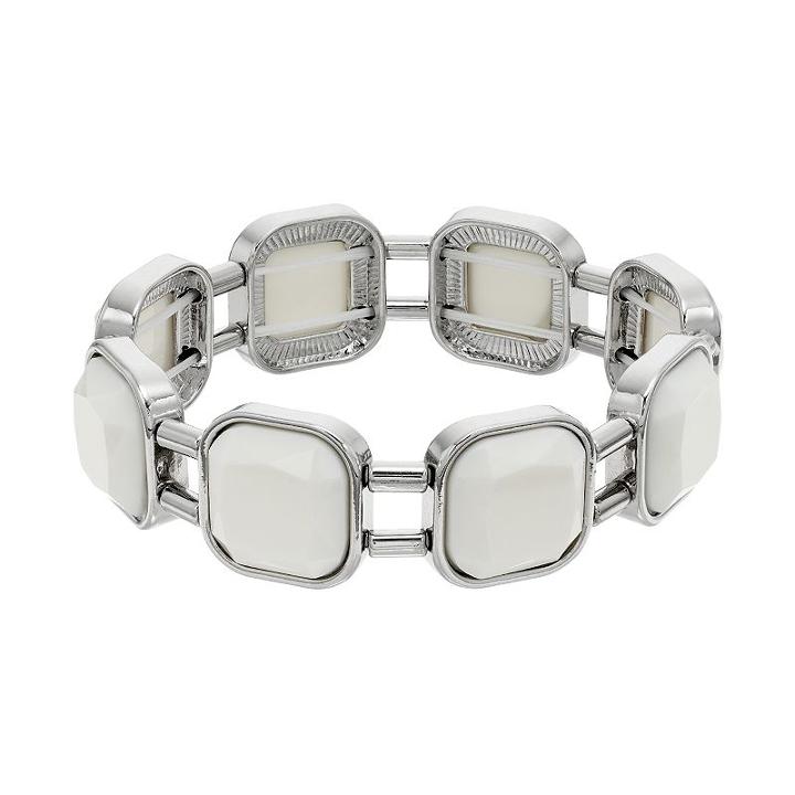 White Square Link Stretch Bracelet, Women's, Natural