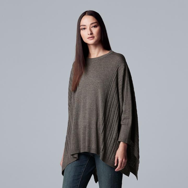 Women's Simply Vera Vera Wang Cable Knit Poncho Sweater, Size: S-m, Dark Grey