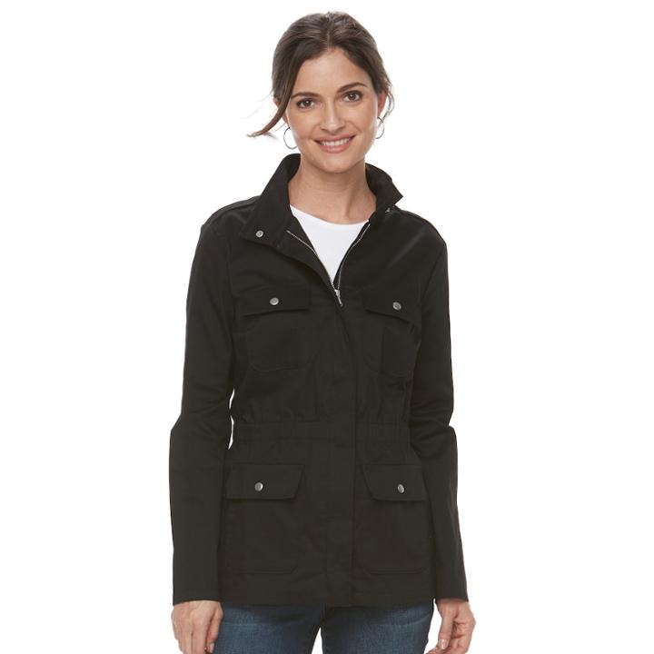 Women's Croft & Barrow&reg; Elastic Waist Utility Jacket, Size: Large, Black