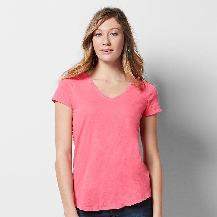 Women's Sonoma Goods For Life&trade; Slubbed V-neck Tee, Size: Large, Med Pink