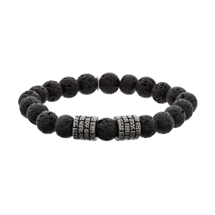 Lynx Men's Lava Bead Strech Bracelet, Size: 8.5, Black