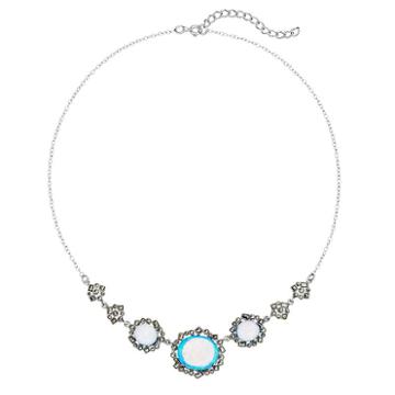 Tori Hill Simulated Blue Opal And Marcasite Sterling Silver Necklace, Women's, Size: 16, Grey