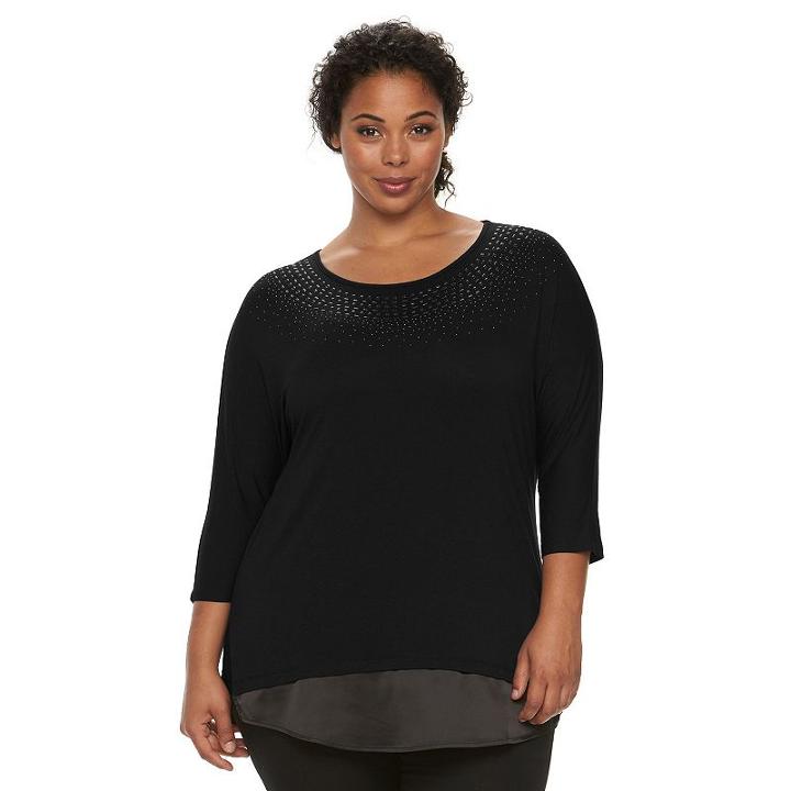 Plus Size Design 365 Stud Collar Shirt, Women's, Size: 3xl, Black
