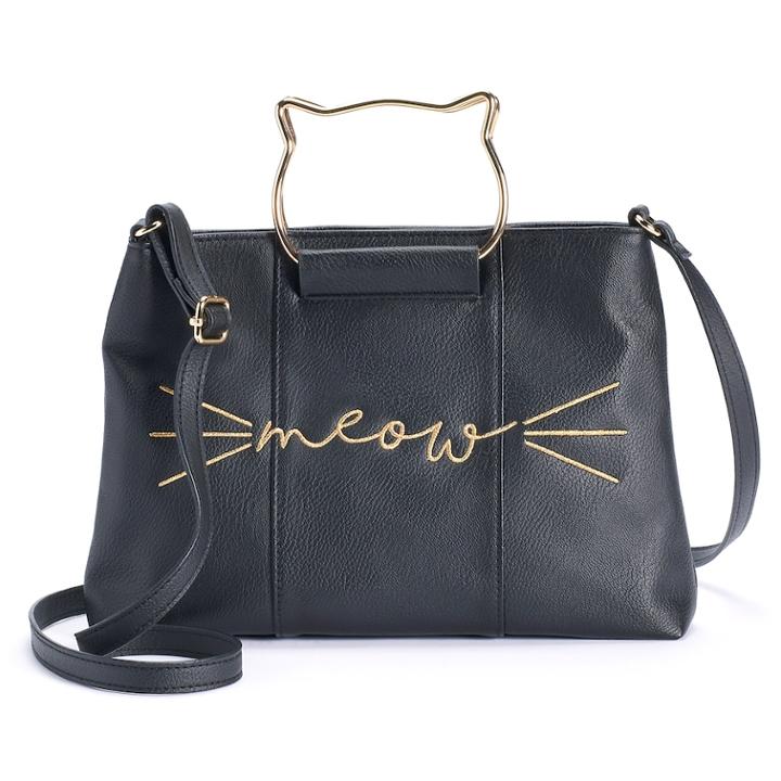 T-shirt & Jeans Meow Cat Ring Tote, Women's, Black
