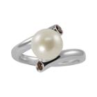 Sterling Silver Freshwater Cultured Pearl And Garnet Bypass Ring, Women's, Size: 9, White