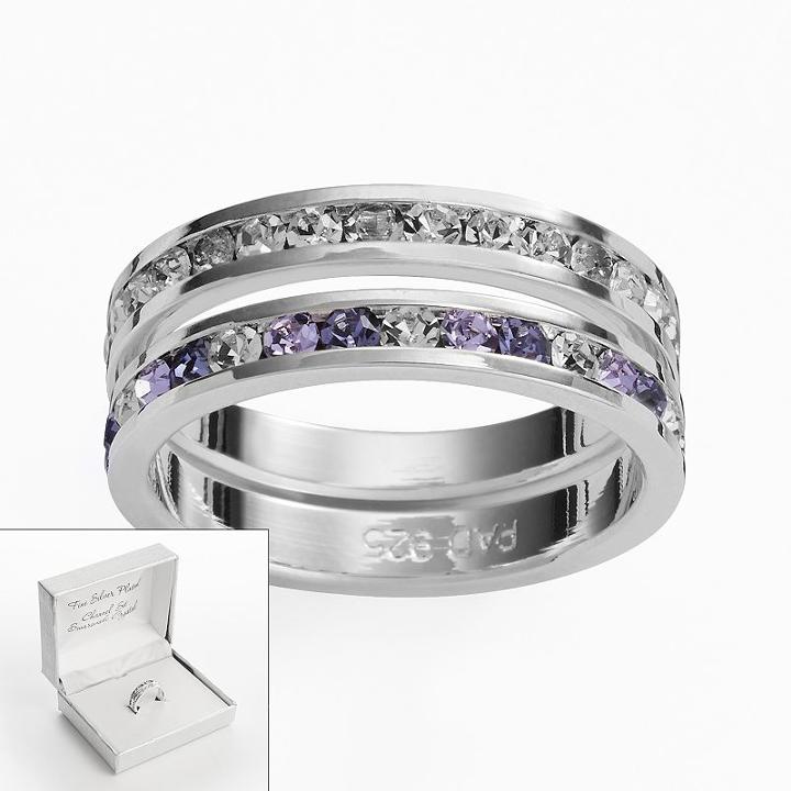 Traditions Silver Plate Purple And White Swarovski Crystal Stack Ring Set, Women's, Size: 7
