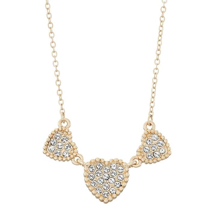 Brilliance Triple Heart Necklace With Swarovski Crystals, Women's, White