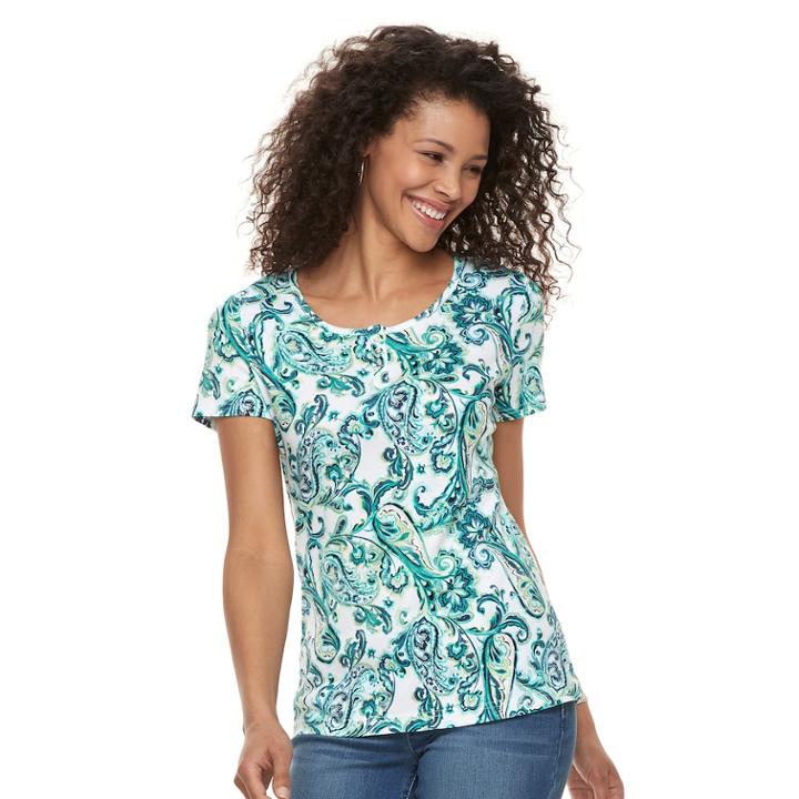Women's Croft & Barrow&reg; Button Accent Scoopneck Tee, Size: Xs, Med Blue