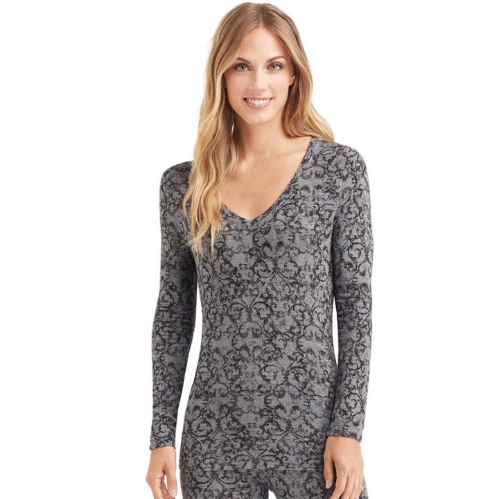 Women's Cuddl Duds Softwear V-neck Top, Size: Xlrg Av/rg, Silver