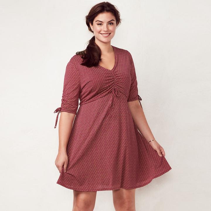 Plus Size Lc Lauren Conrad Print Fit & Flare Dress, Women's, Size: 1xl, Dark Red