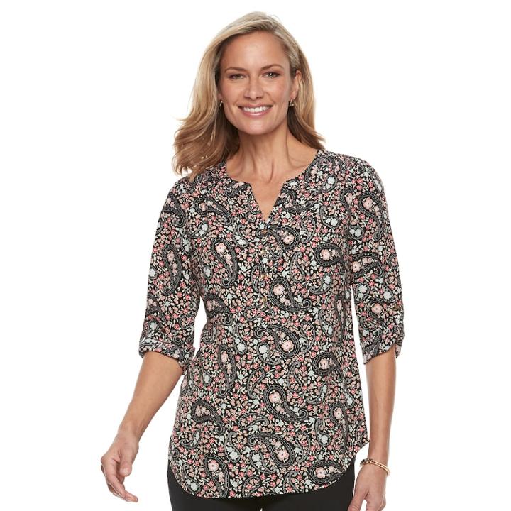 Women's Croft & Barrow&reg; Smocked Printed Top, Size: Medium, Med Red