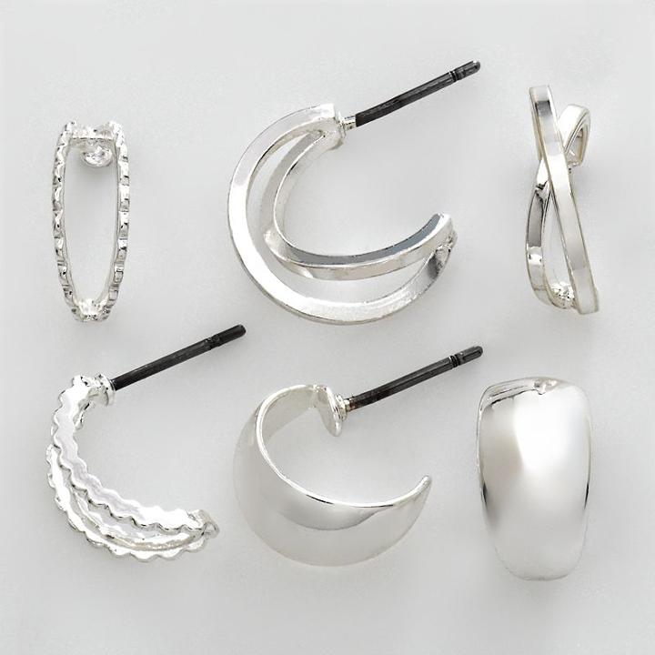 Napier Silver Tone Hoop Earring Set, Women's, Grey