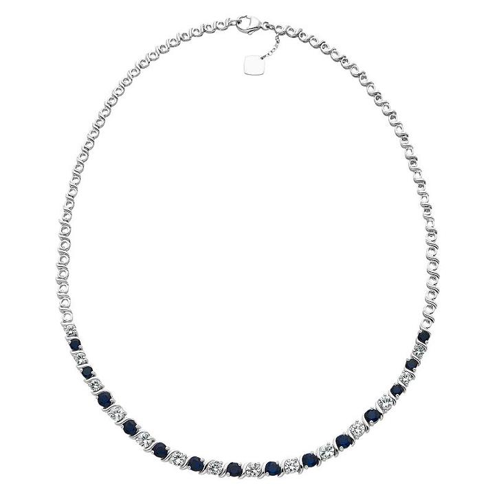 Sterling Silver Lab-created Blue & White Sapphire Necklace, Women's