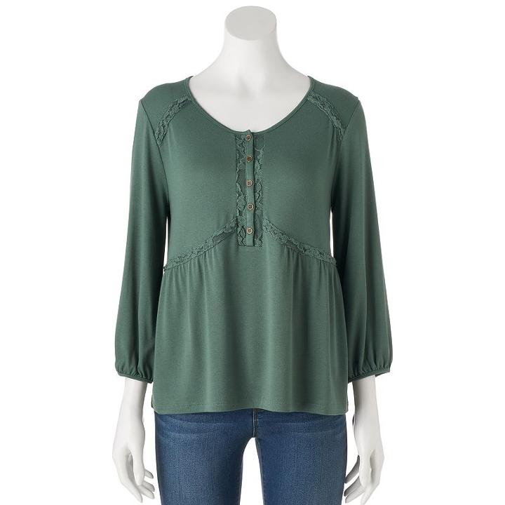 Juniors' Cloudchaser Lace Inset Peasant Top, Teens, Size: Xs, Lt Green