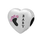 Individuality Beads Sterling Silver Crystal Baby Footprint Heart Bead, Women's, Pink