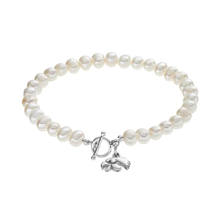 Dayna U Iowa Hawkeyes Sterling Silver Freshwater Cultured Pearl Toggle Bracelet, Women's, Size: 8, White