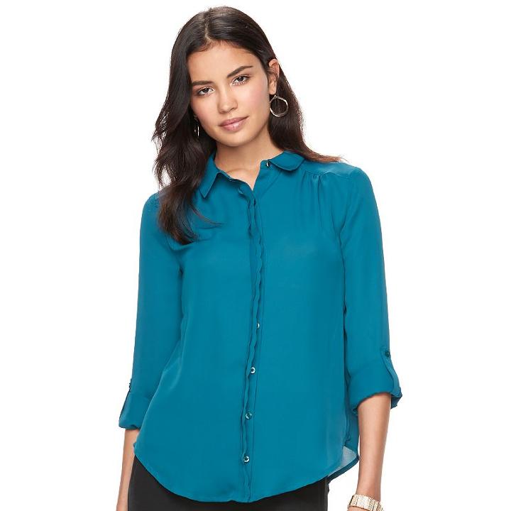 Women's Elle&trade; Chiffon Blouse, Size: Xxl, Turquoise/blue (turq/aqua)