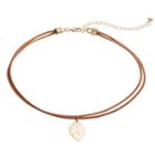 Brown Leaf Charm Double Strand Cord Choker Necklace, Women's