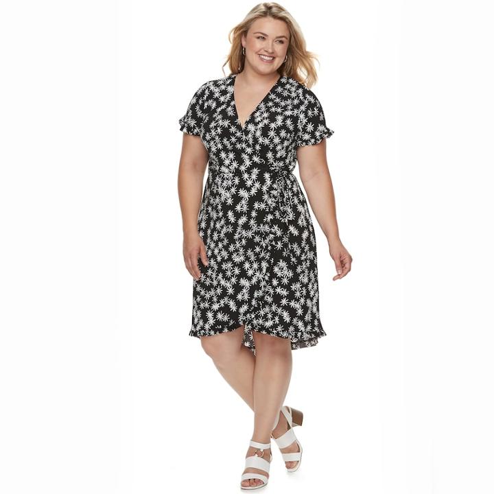 Plus Size Suite 7 Floral Wrap Dress, Women's, Size: 2xl, Black