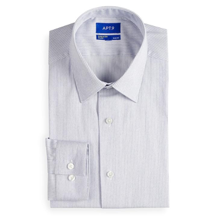Men's Apt. 9&reg; Slim-fit Premier Flex Collar Stretch Dress Shirt, Size: 15.5-32/33, Med Blue