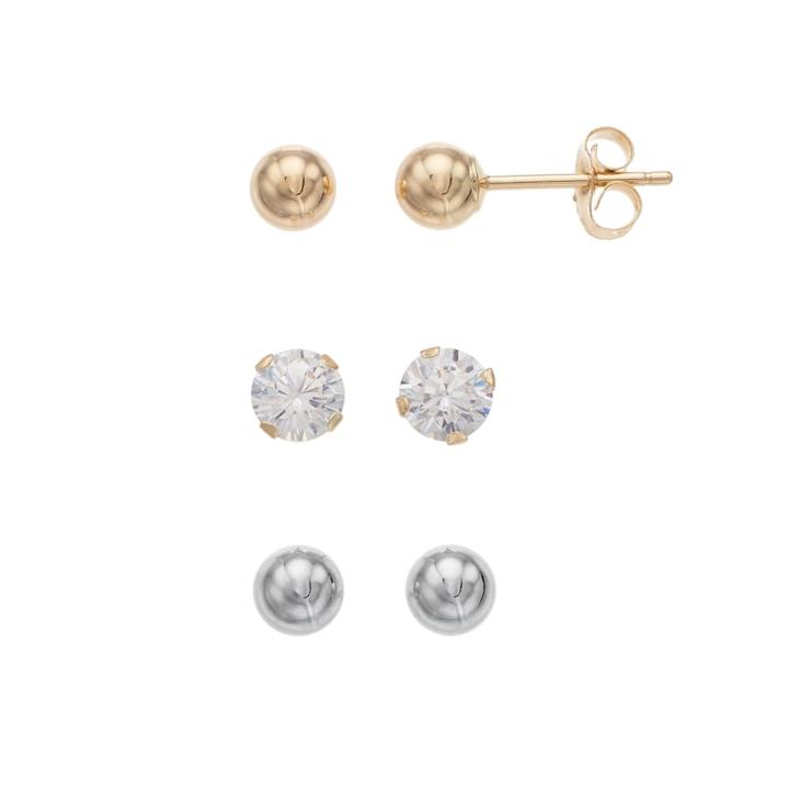 Forever 14k Two Tone Ball & Cubic Zirconia Stud Earring Set, Women's, Gold