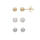 Forever 14k Two Tone Ball & Cubic Zirconia Stud Earring Set, Women's, Gold