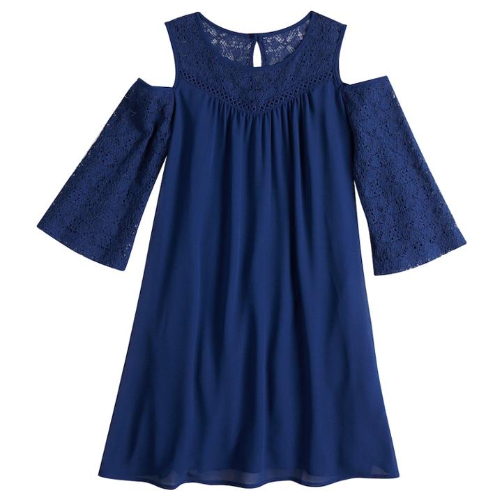 Girls 7-16 My Michelle Crochet Cold Shoulder Shift Dress, Size: 7, Blue