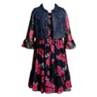 Girls 7-16 Emily West Bell Sleeve Peasant Dress & Denim Vest, Size: 16, Blue (navy)