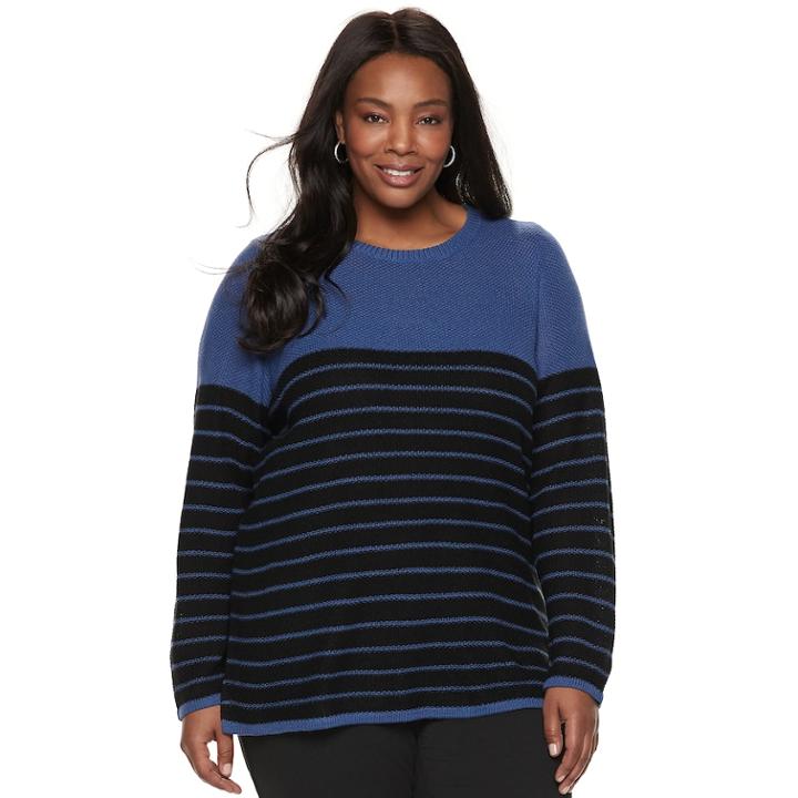 Plus Size Croft & Barrow&reg; Seed-stitch Color Block Crewneck Sweater, Women's, Size: 1xl, Lt Purple