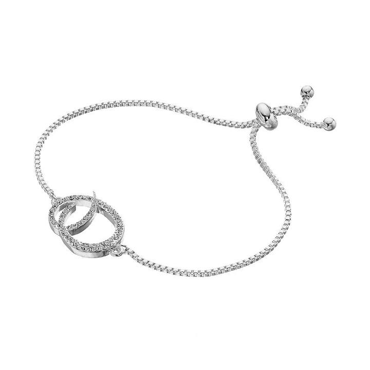 Silver Plated Crystal Initial Adjustable Bracelet, Women's, Size: 10, Grey