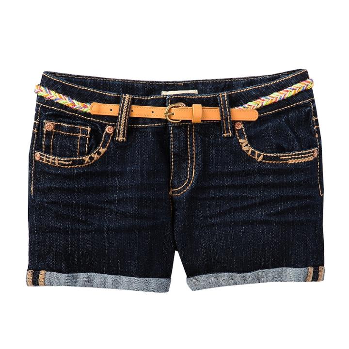 Mudd&reg; Roll-cuff Belted Denim Shorts - Girls 7-16, Size: 8, Blue